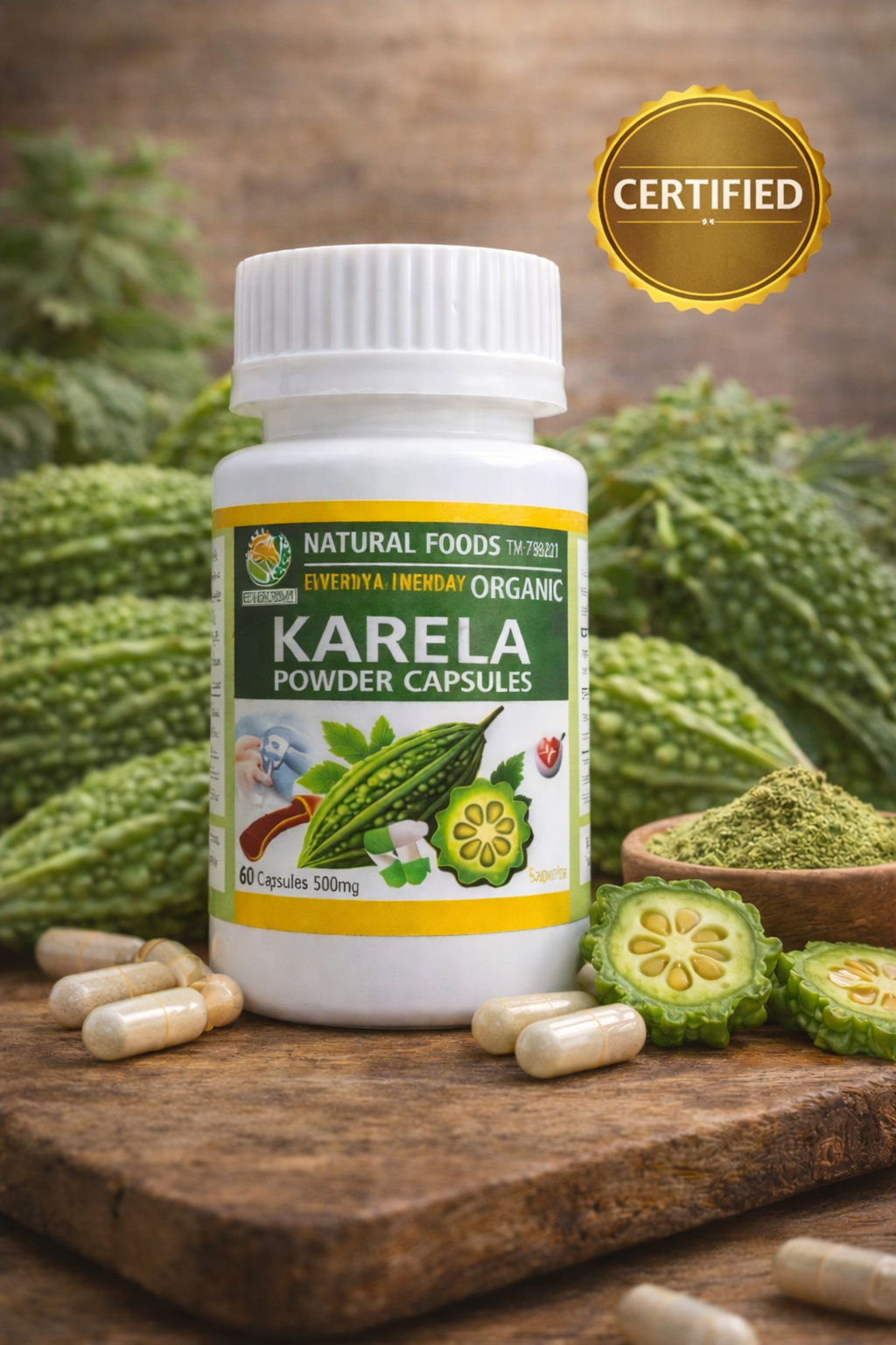 Organic Karela Powder Capsules – Natural Support for Healthy Blood Sugar Levels (500mg, 60 Capsules)
