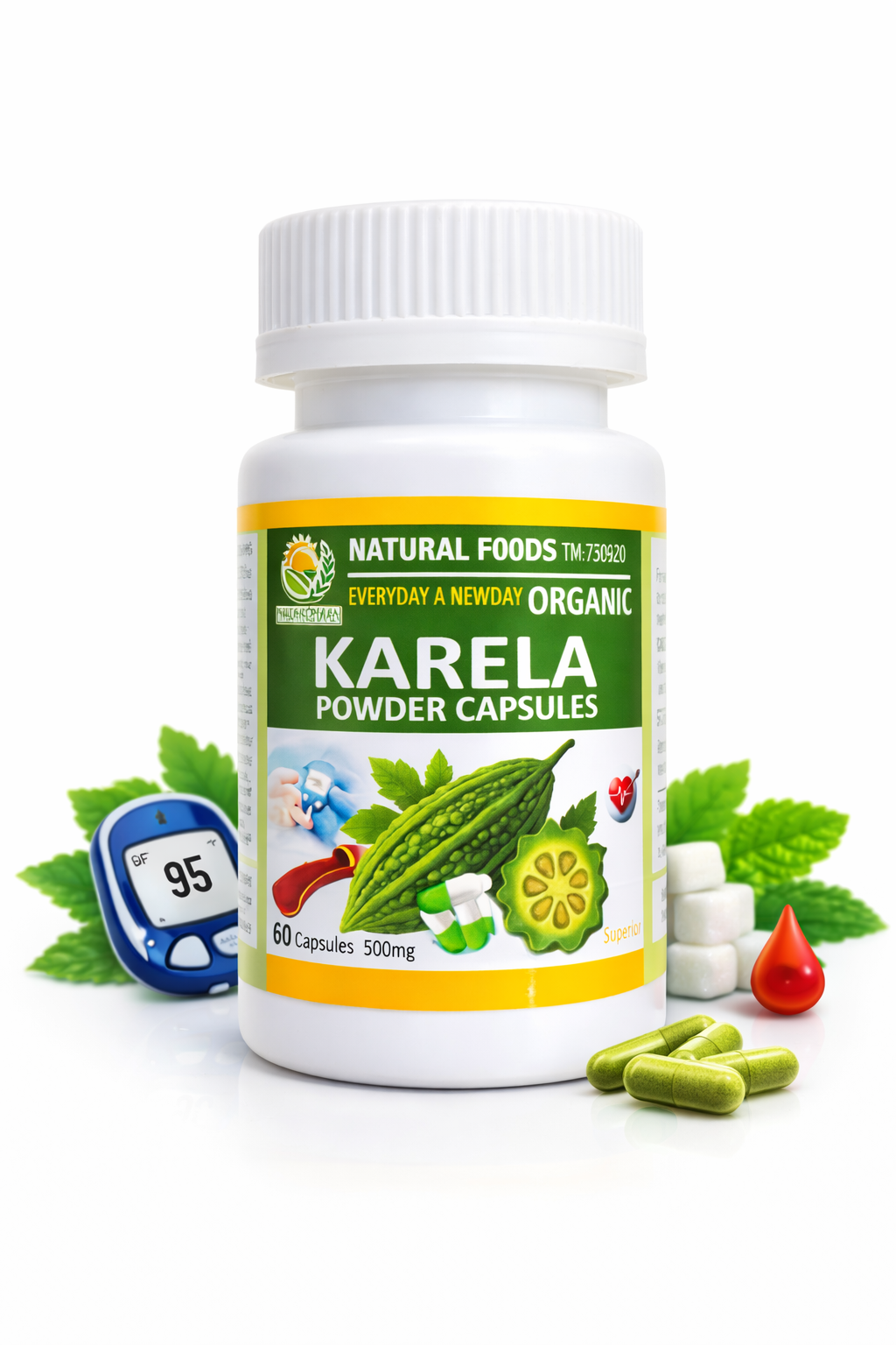 Organic Karela Powder Capsules – Natural Support for Healthy Blood Sugar Levels (500mg, 60 Capsules)